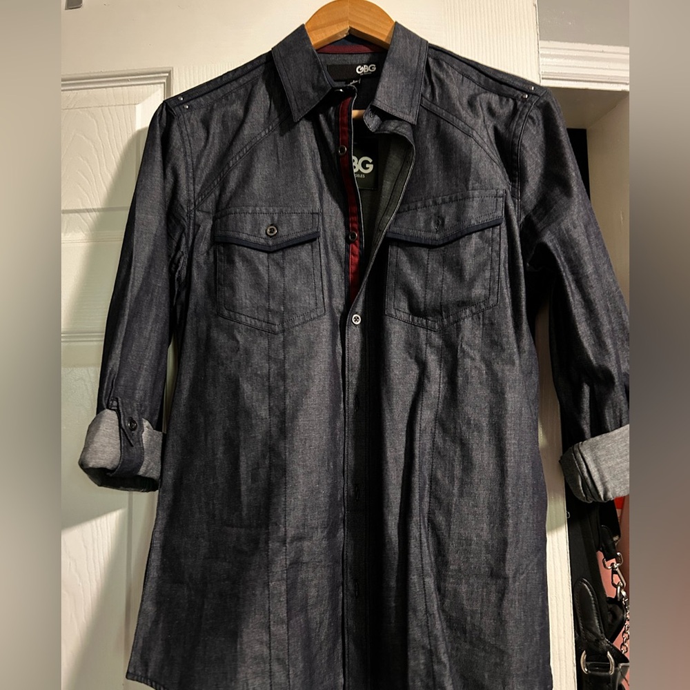 Navy blue button down shirt